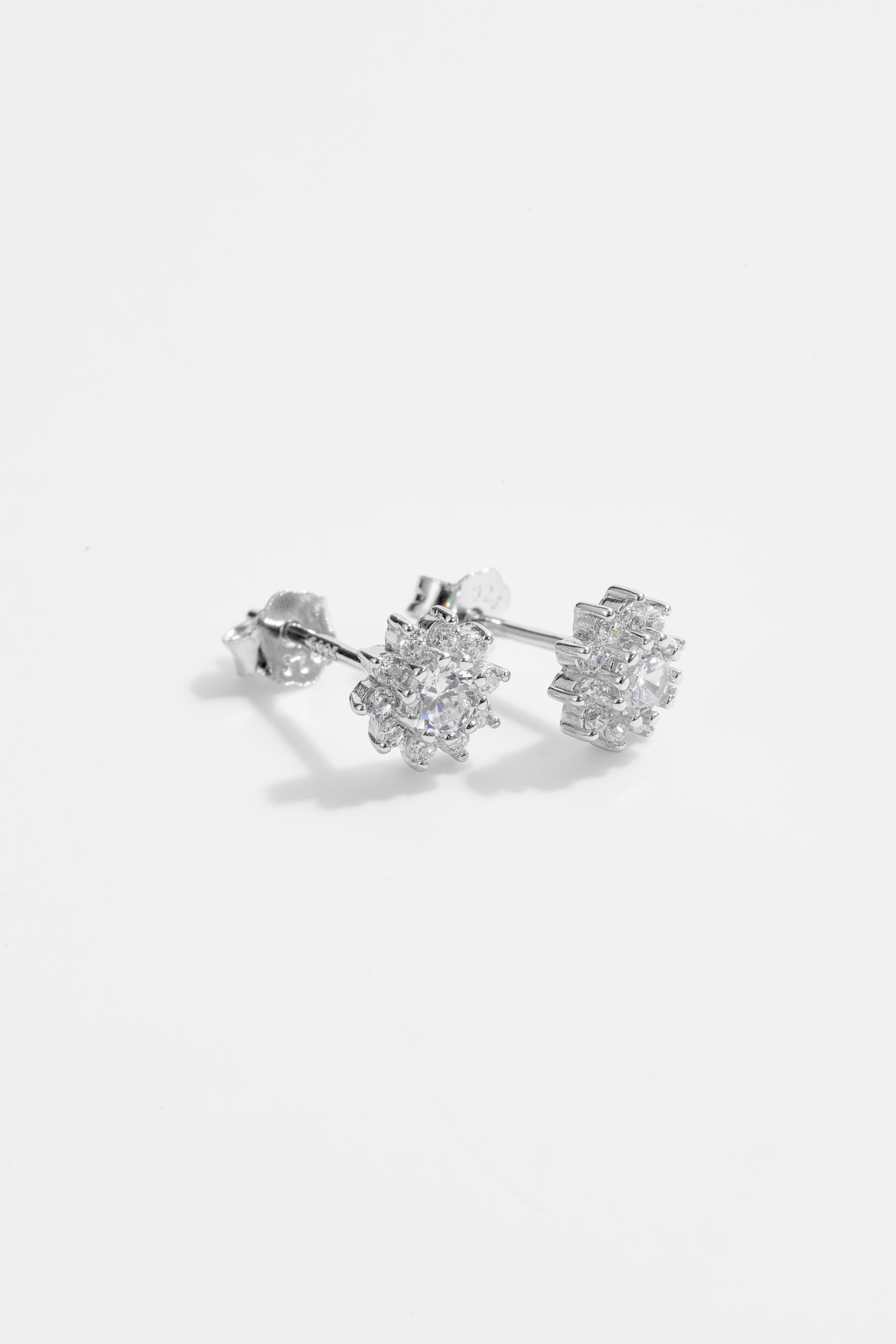Silver-Plated White Floral Stud Earrings