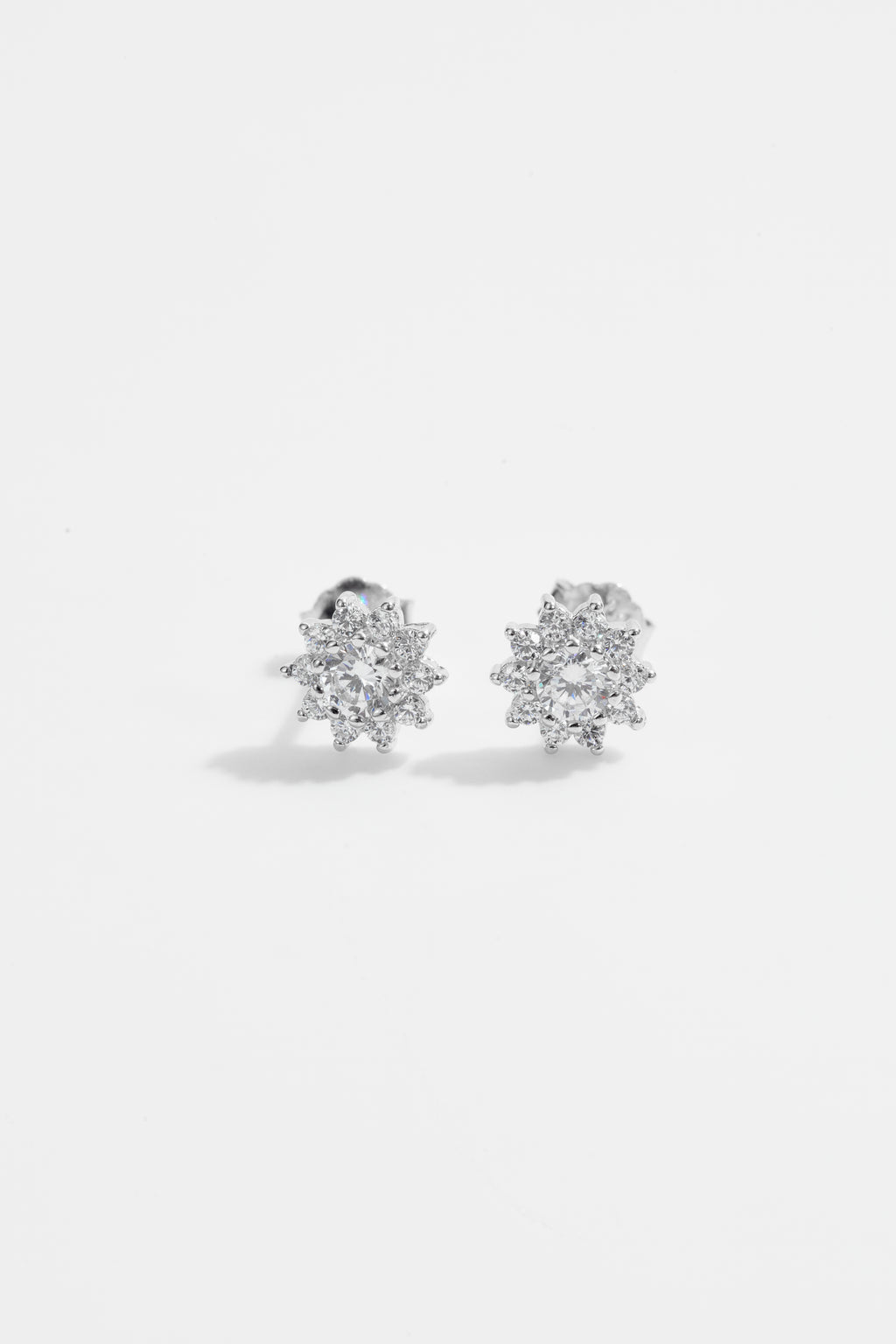 Silver-Plated White Floral Stud Earrings