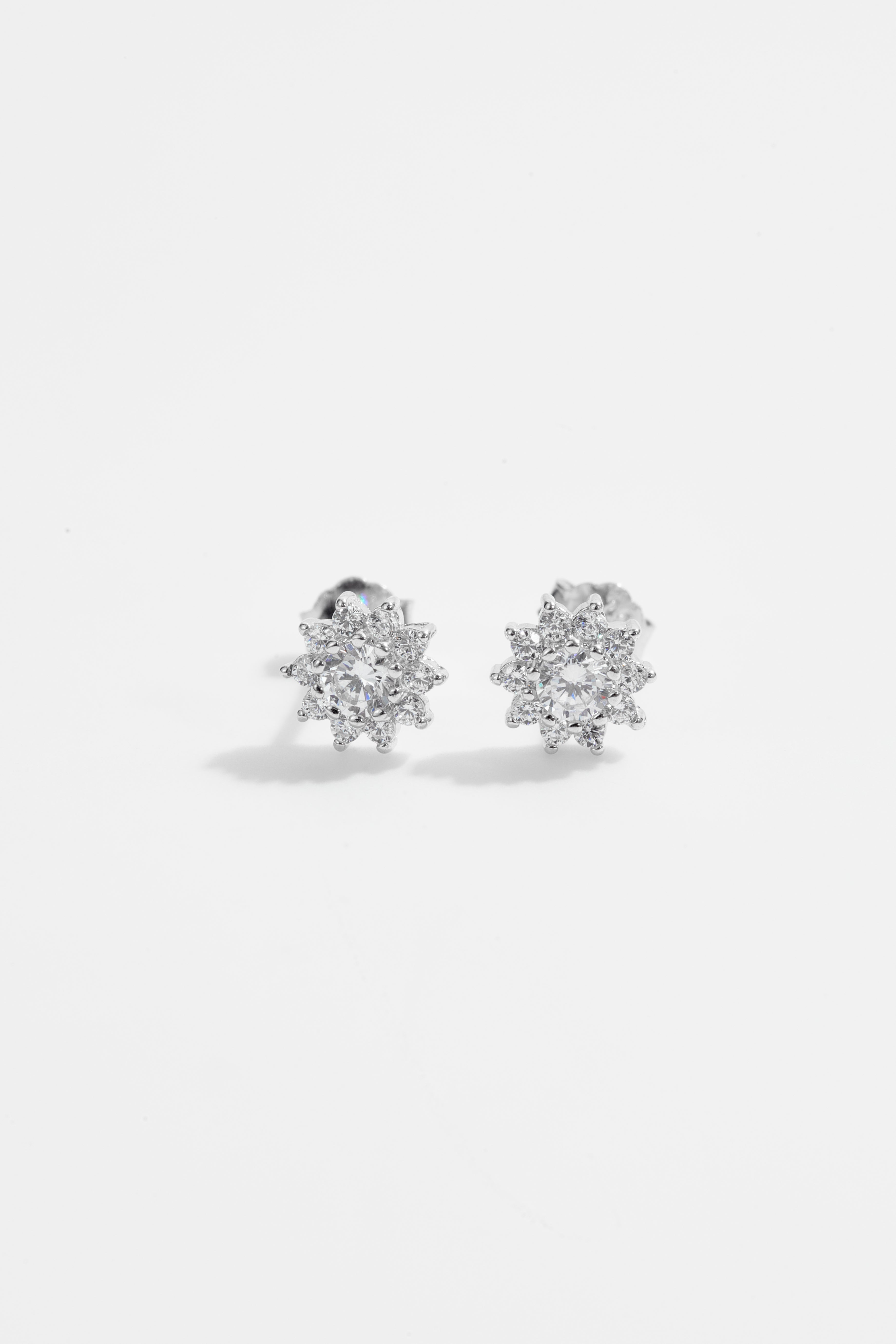 Silver-Plated White Floral Stud Earrings