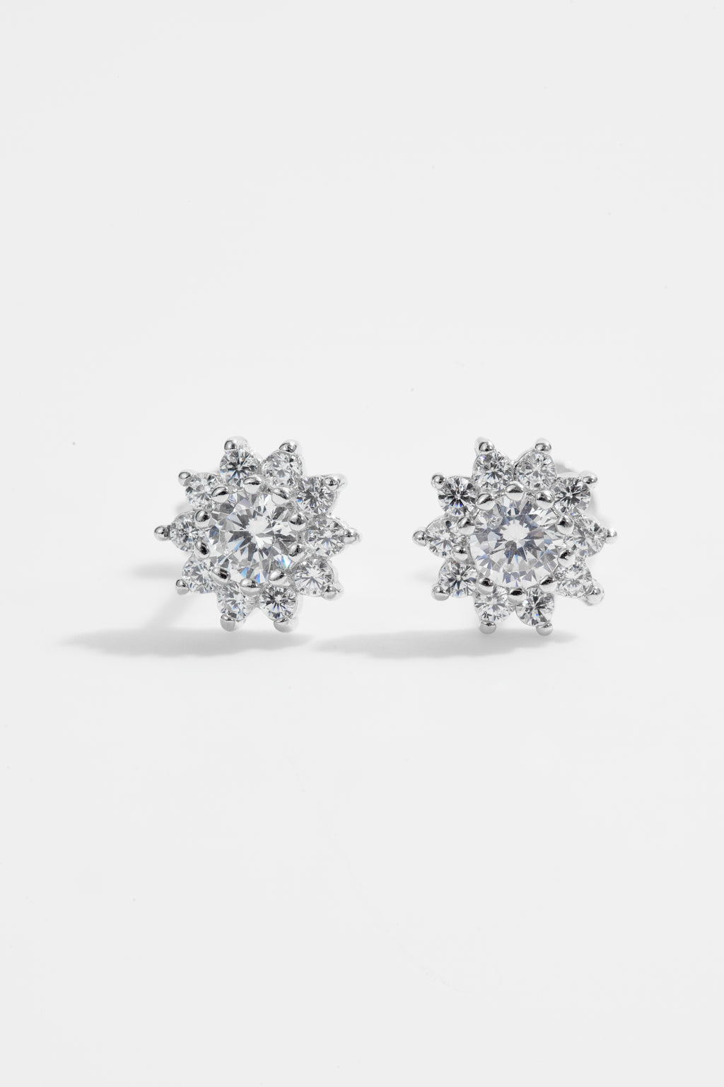 Silver-Plated White Floral Stud Earrings