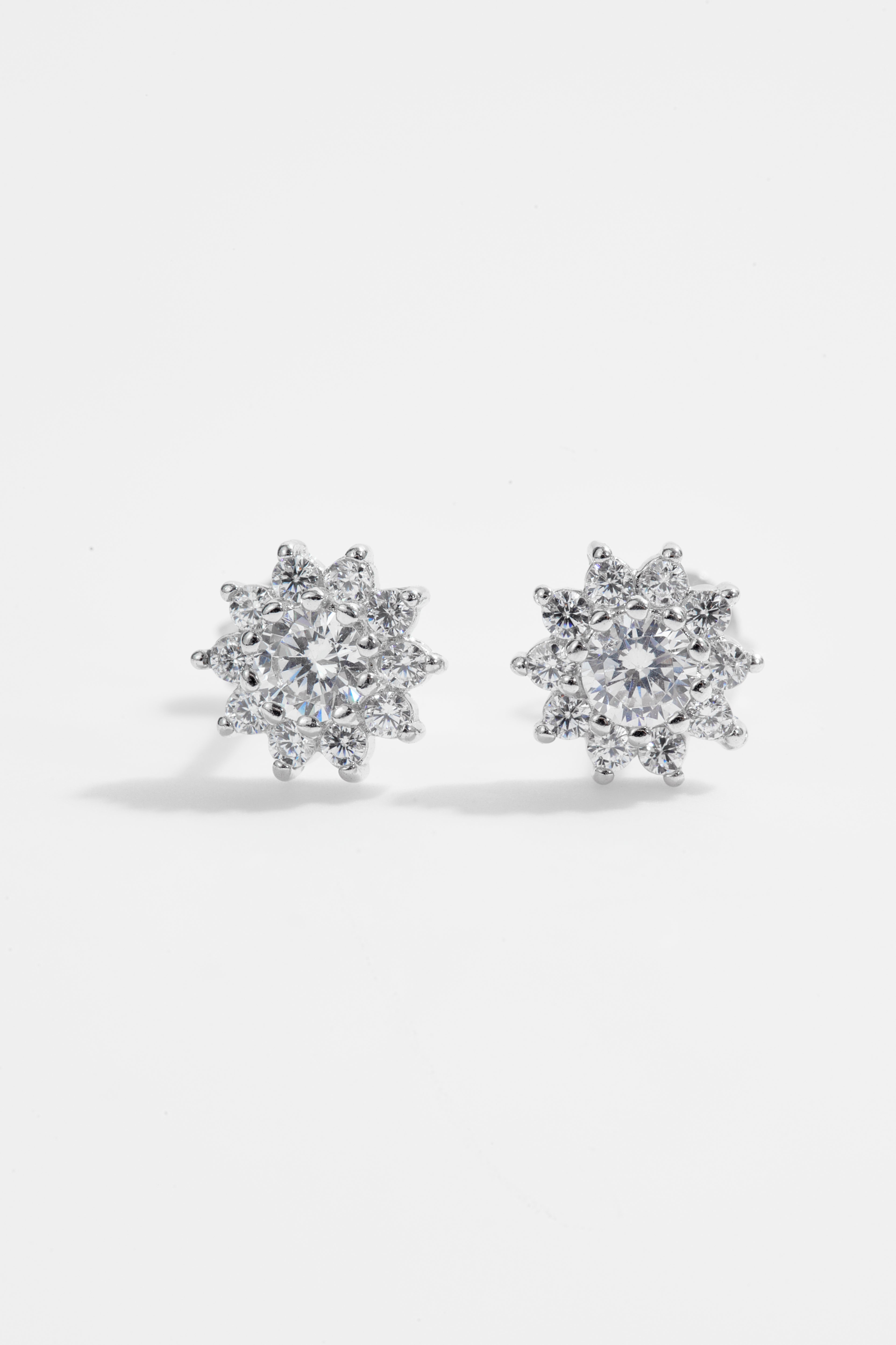 Silver-Plated White Floral Stud Earrings