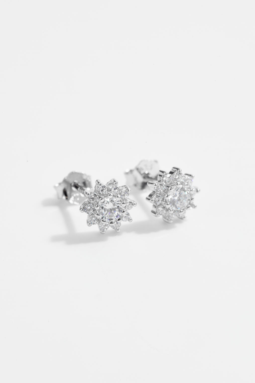Silver-Plated White Floral Stud Earrings