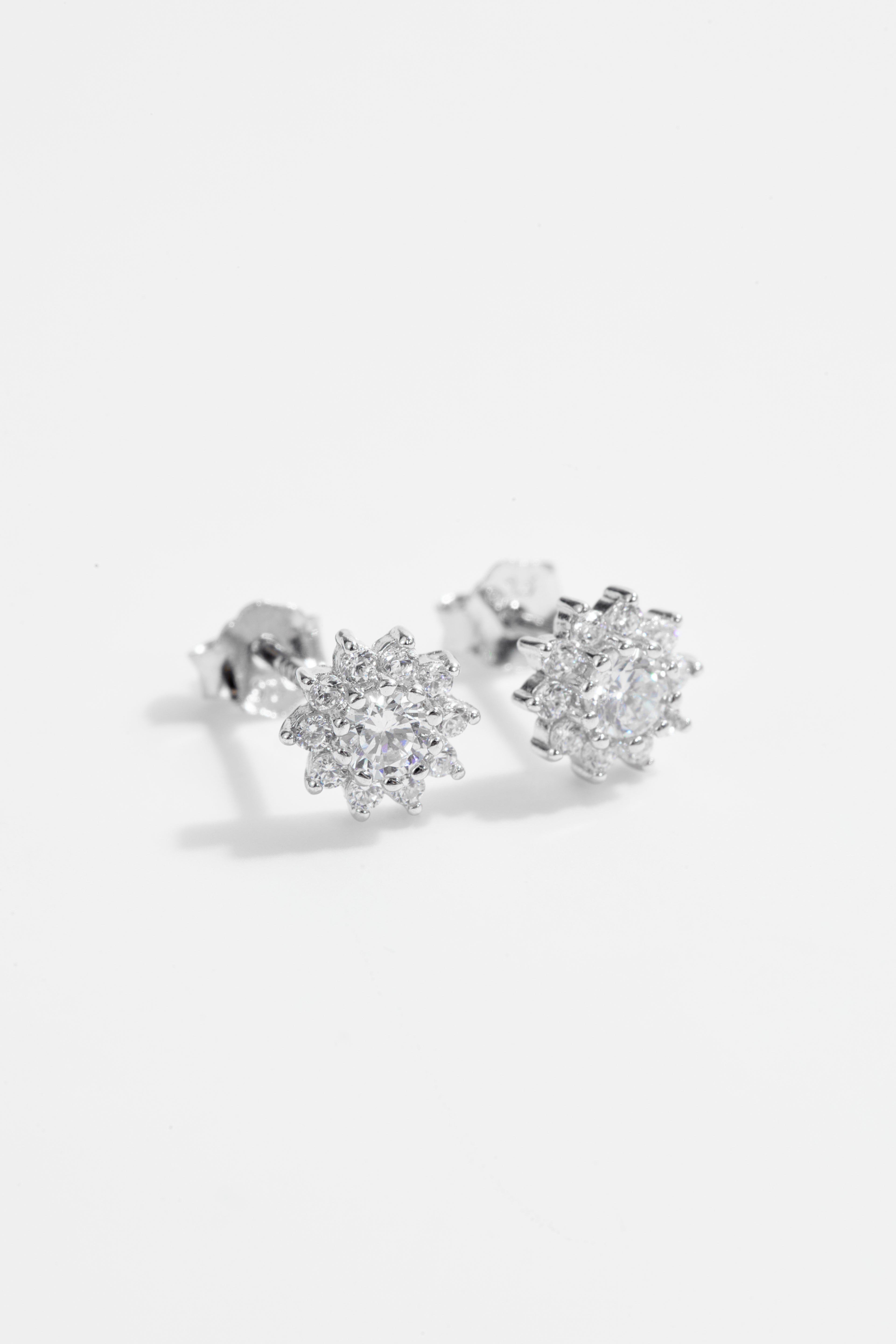 Silver-Plated White Floral Stud Earrings