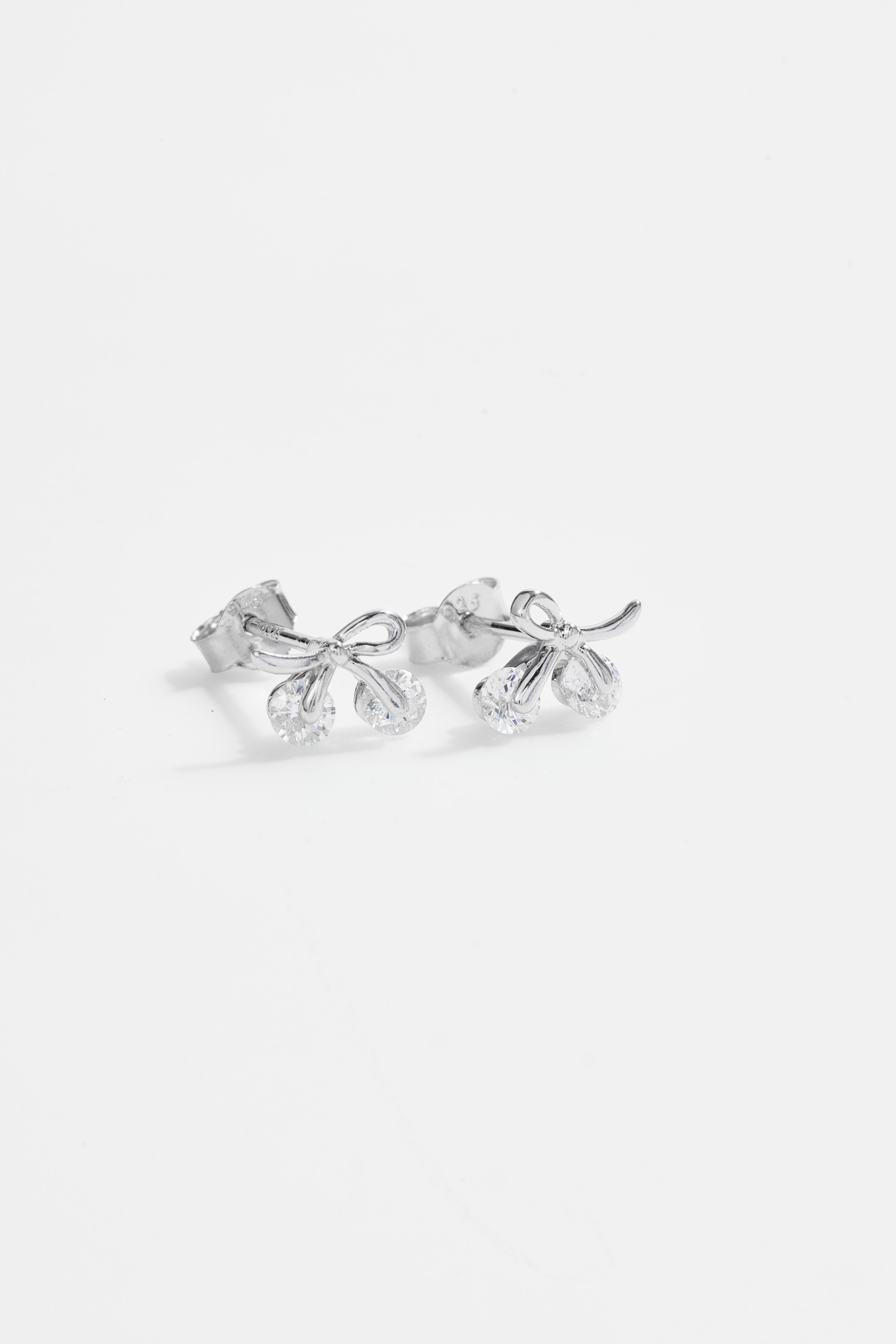 Silver-Plated Bow CZ Stud Earrings