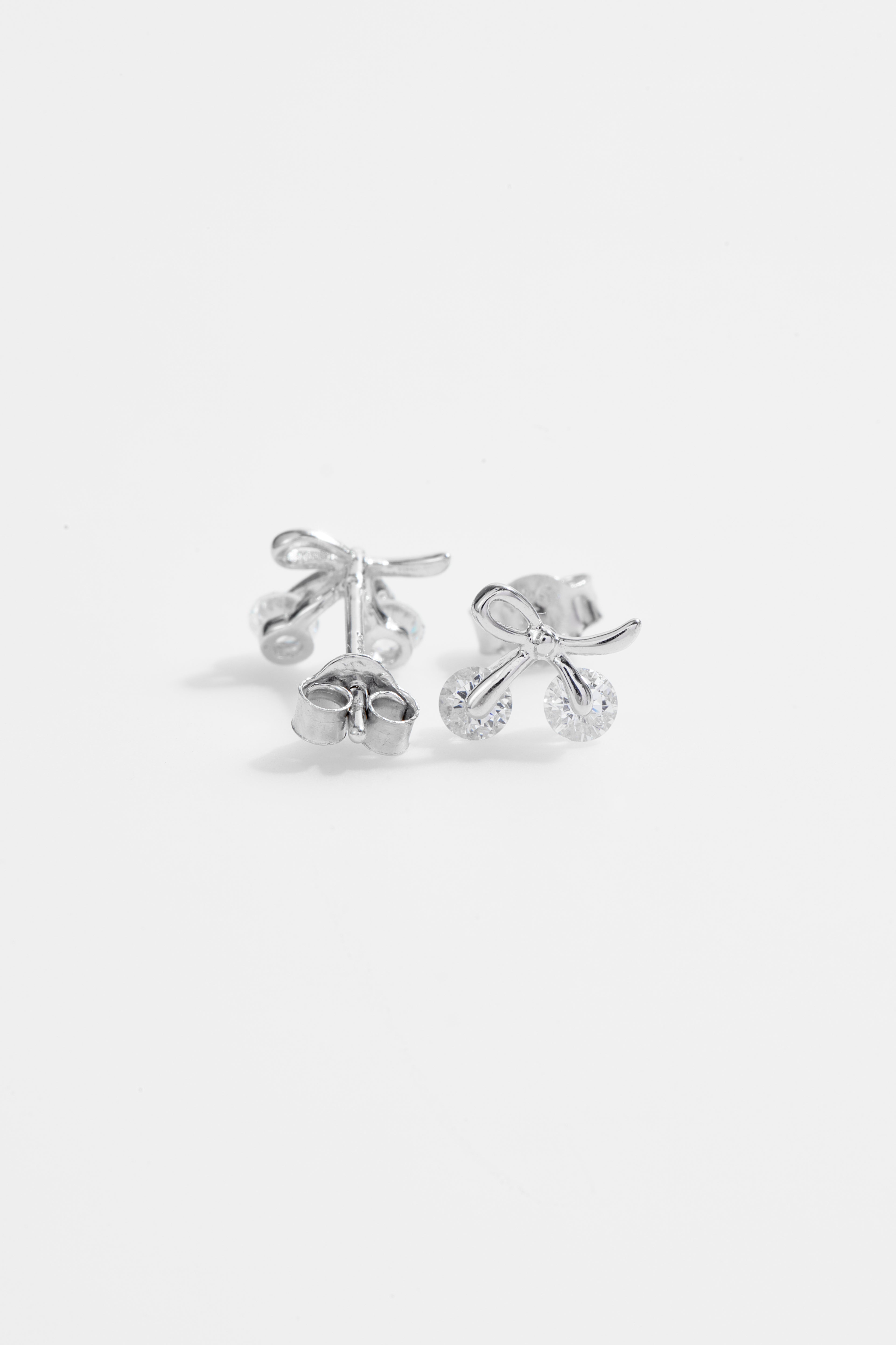 Silver-Plated Bow CZ Stud Earrings