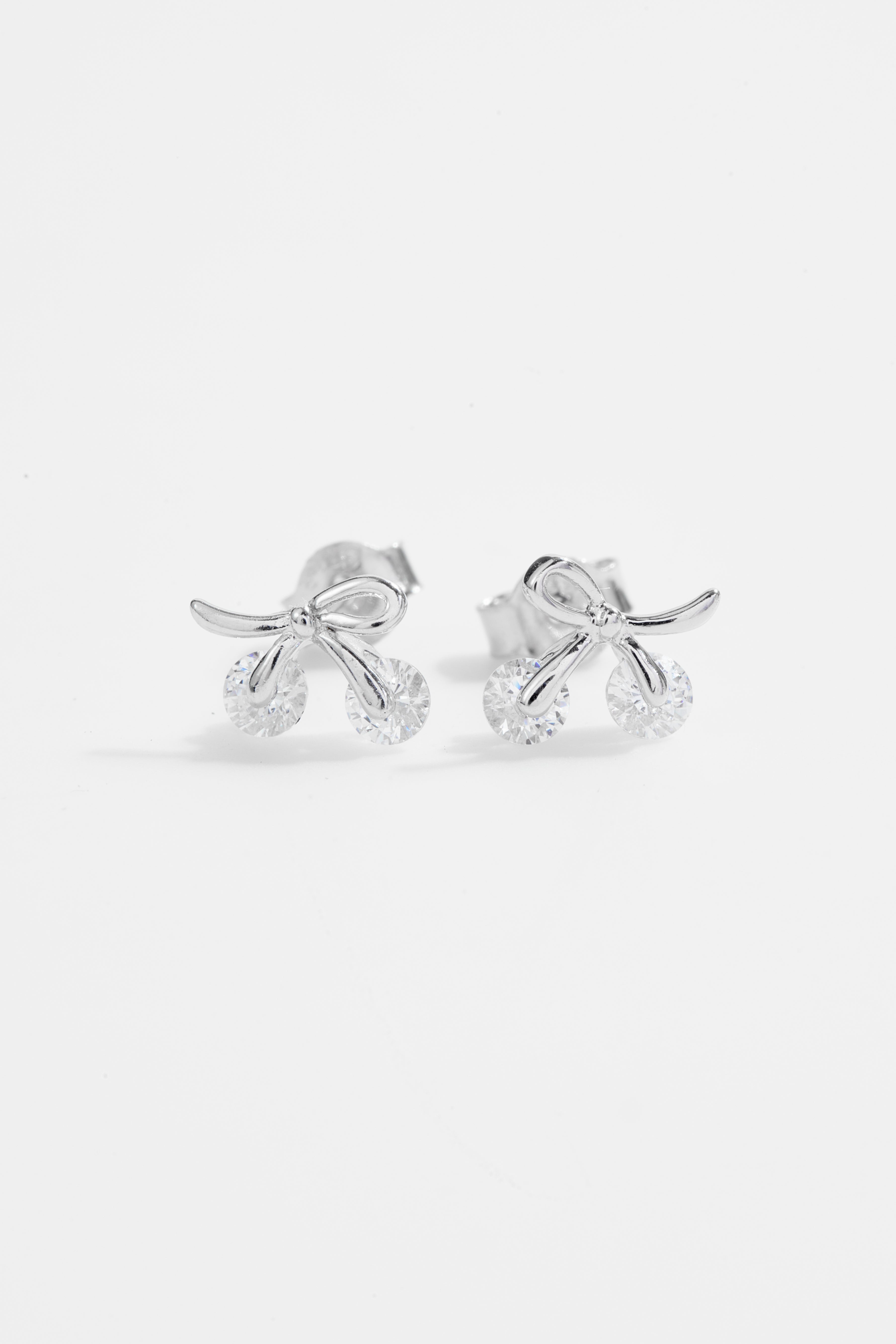 Silver-Plated Bow CZ Stud Earrings