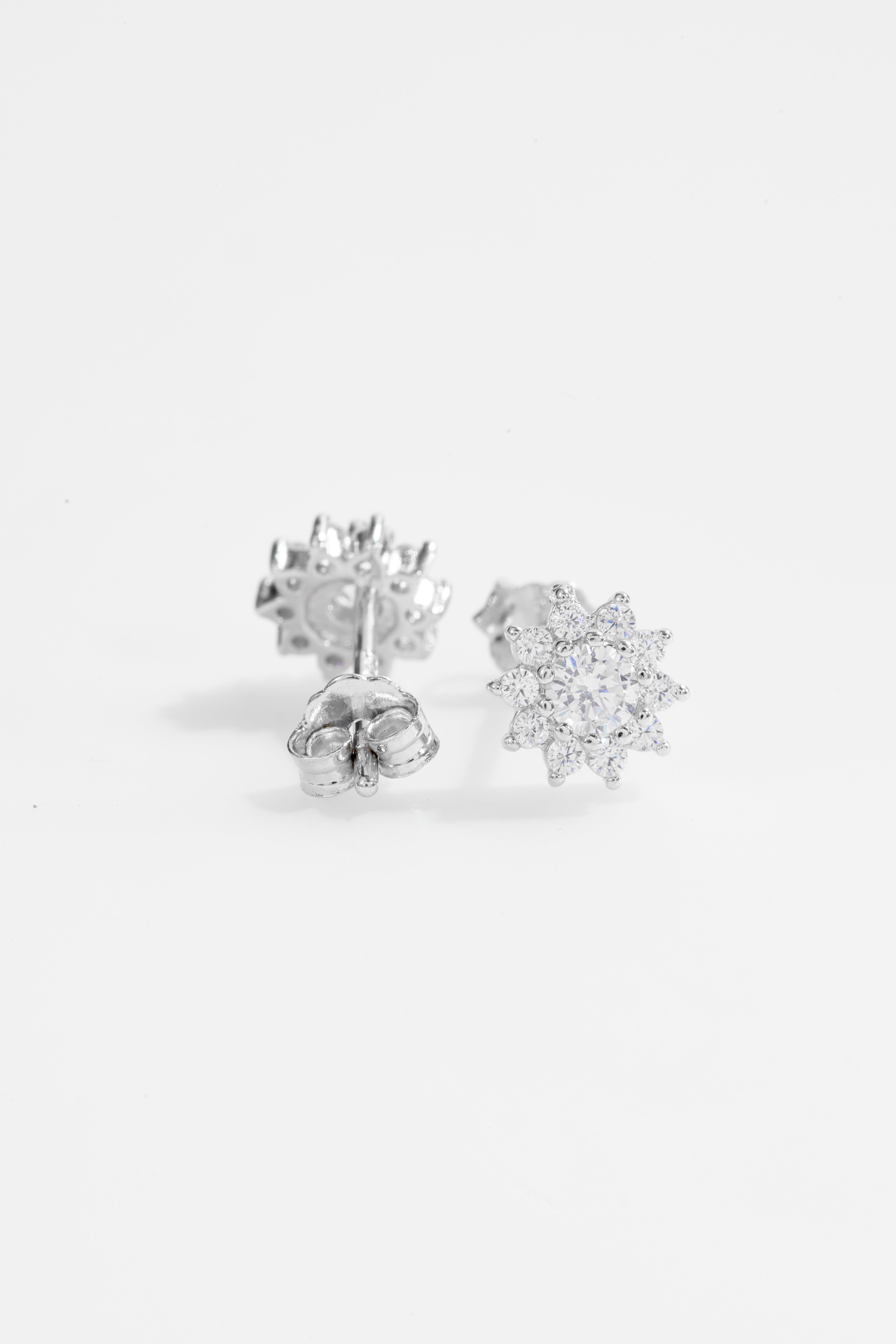 White Stone Floral Cluster Stud Earrings