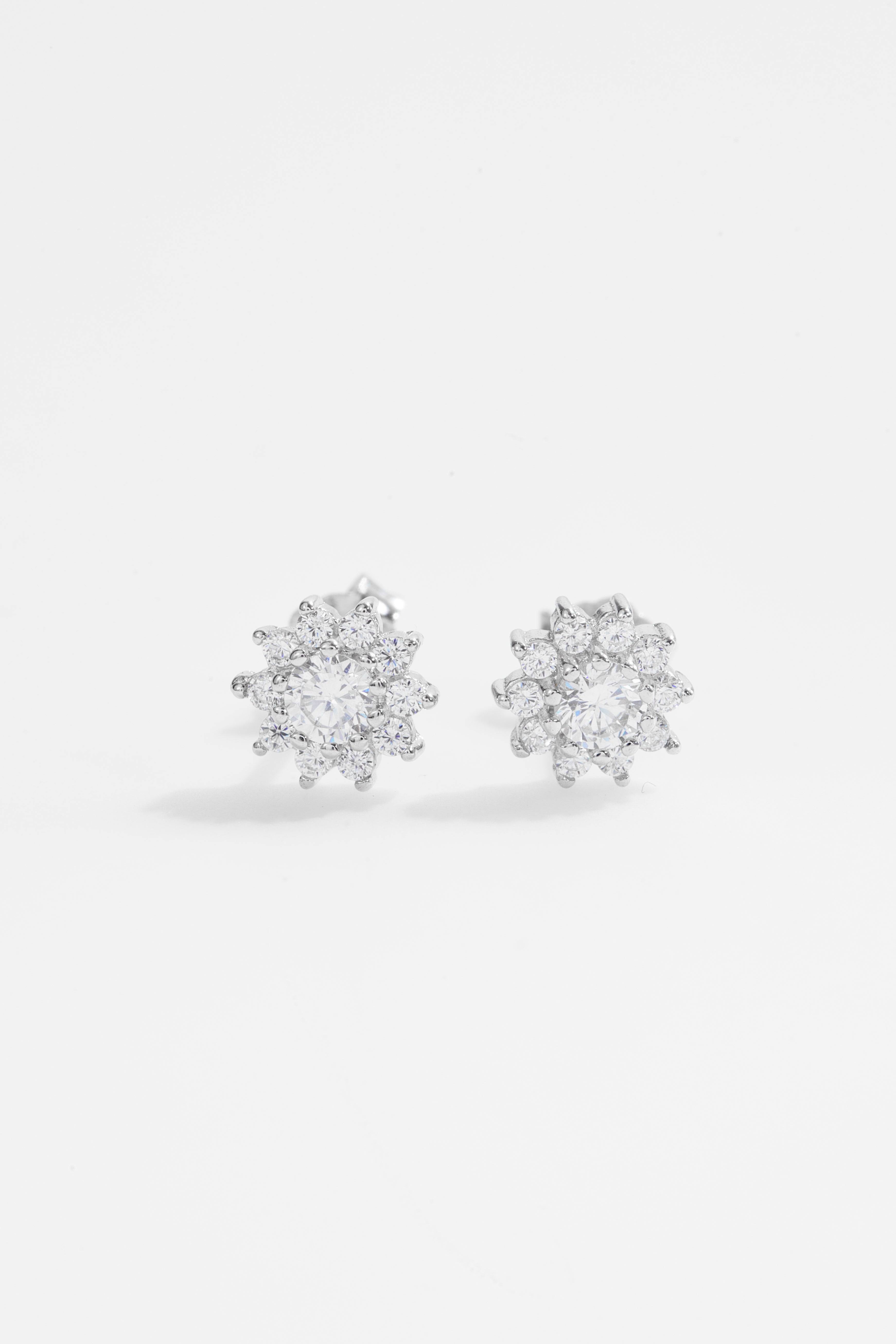 White Stone Floral Cluster Stud Earrings