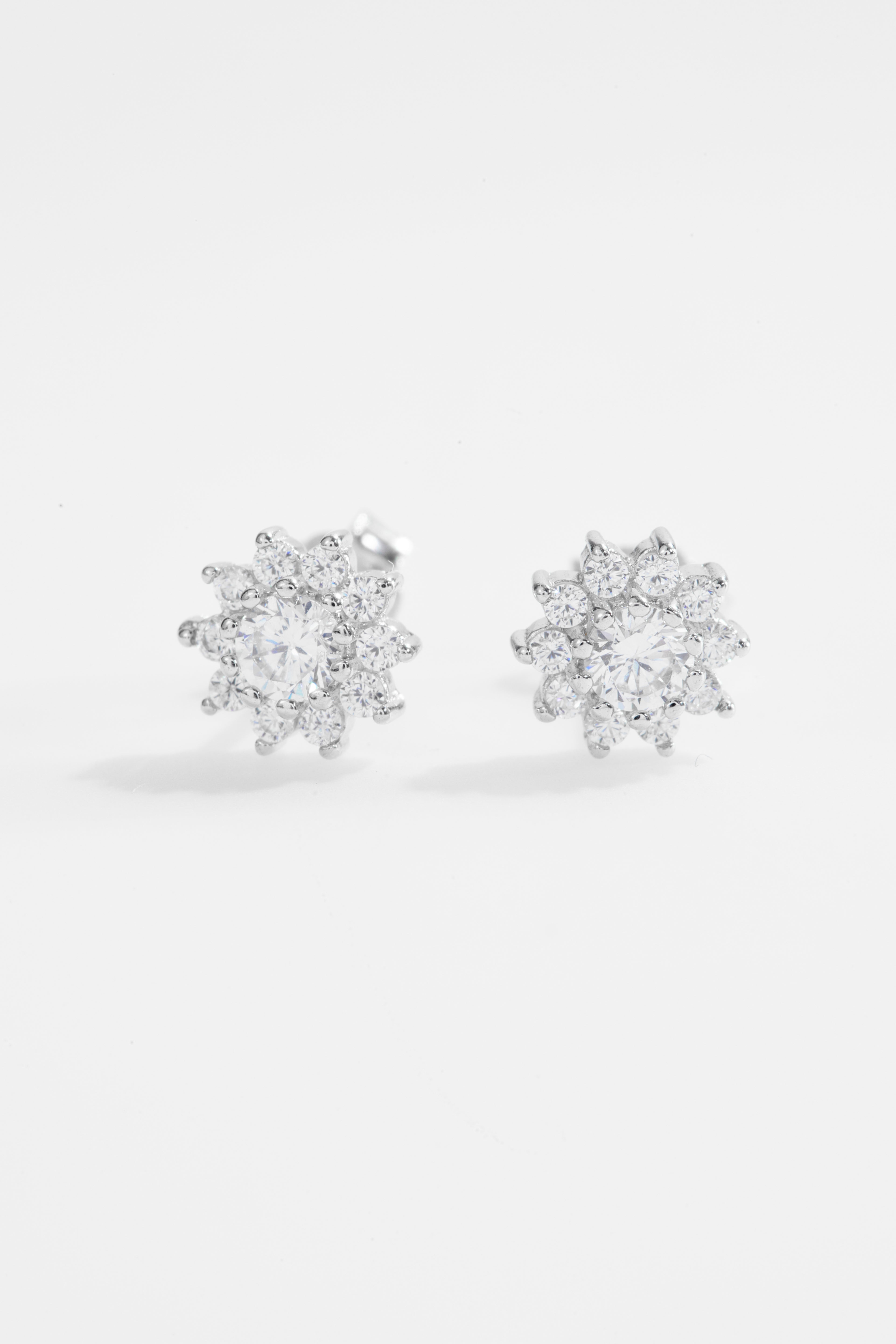 White Stone Floral Cluster Stud Earrings