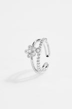 Silver-Plated Stacked Floral Ring for Women