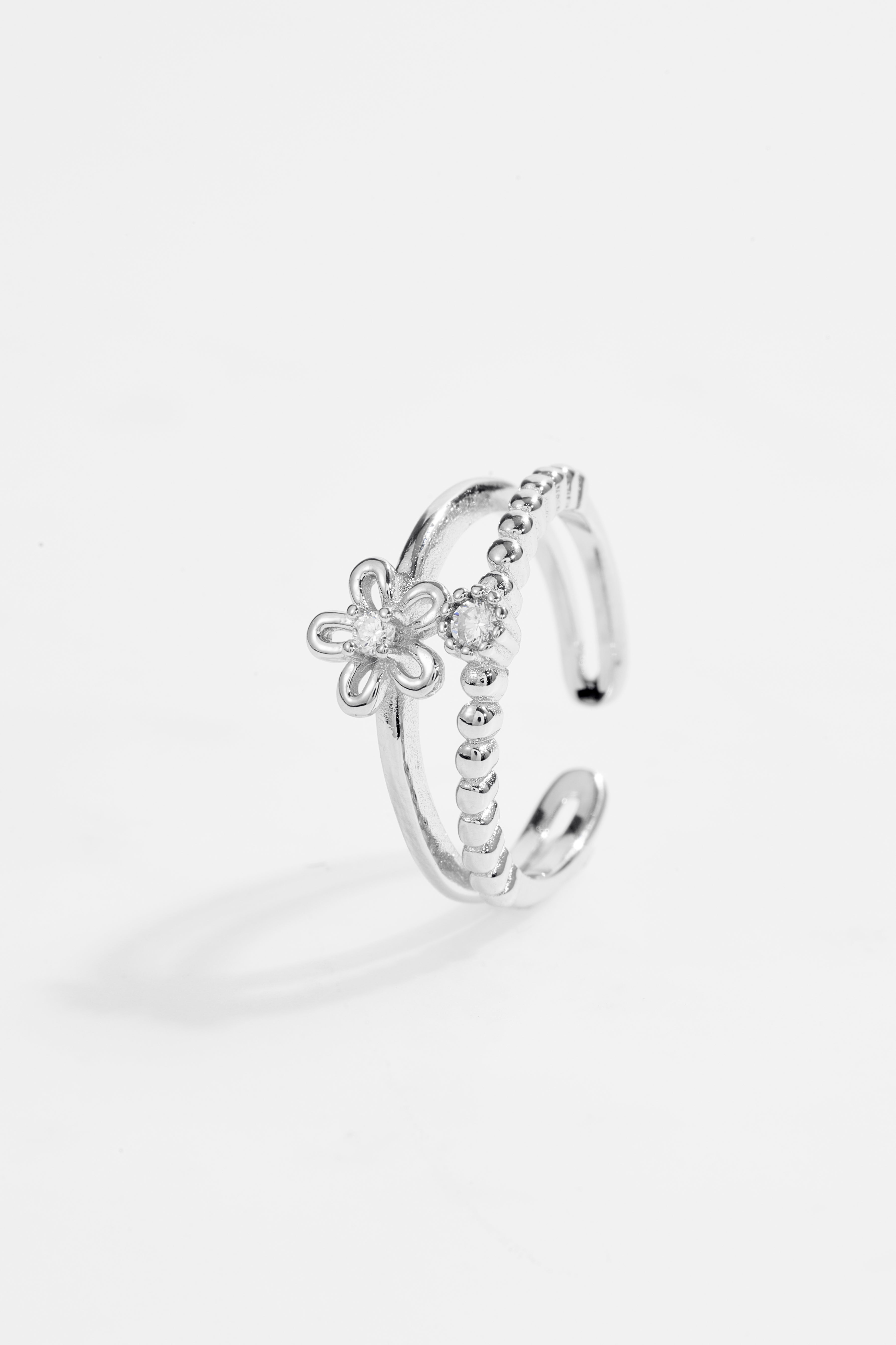 Silver-Plated Stacked Floral Ring for Women
