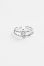Silver-Plated Stacked Floral Ring for Women