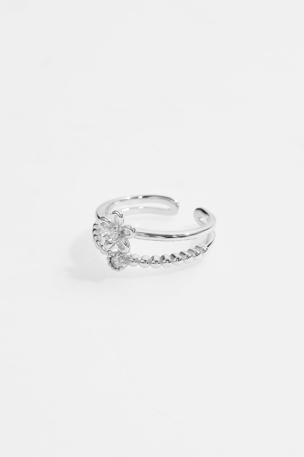 Silver-Plated Stacked Floral Ring for Women