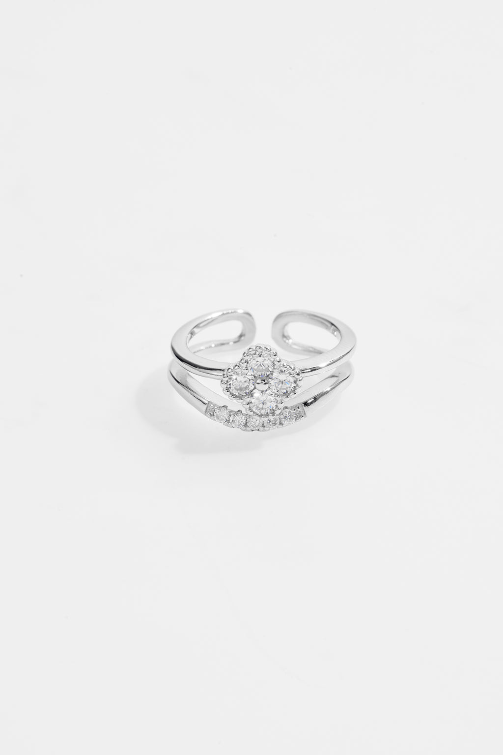 Double band Single clover Silver-Plated Ring for Women