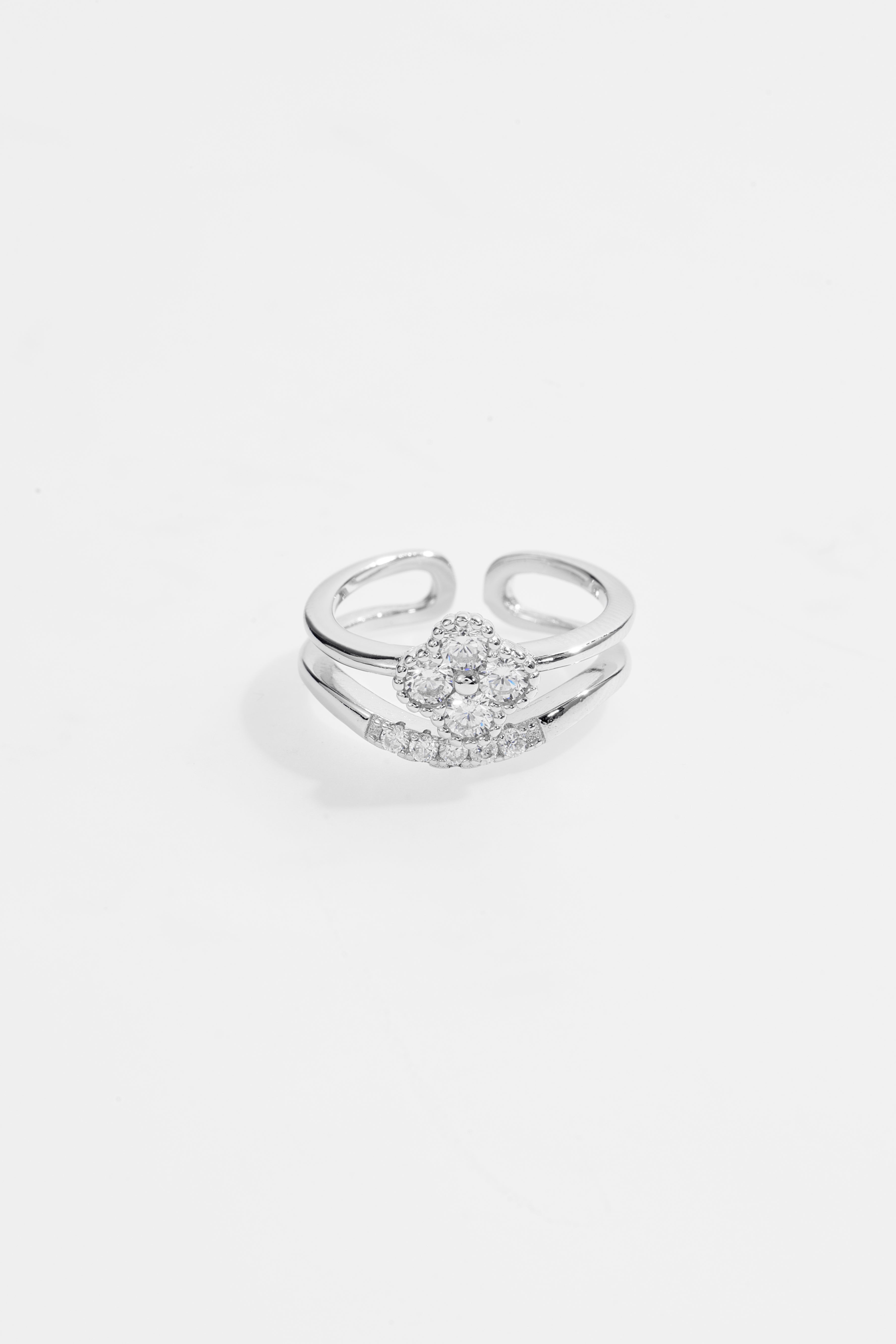 Double band Single clover Silver-Plated Ring for Women