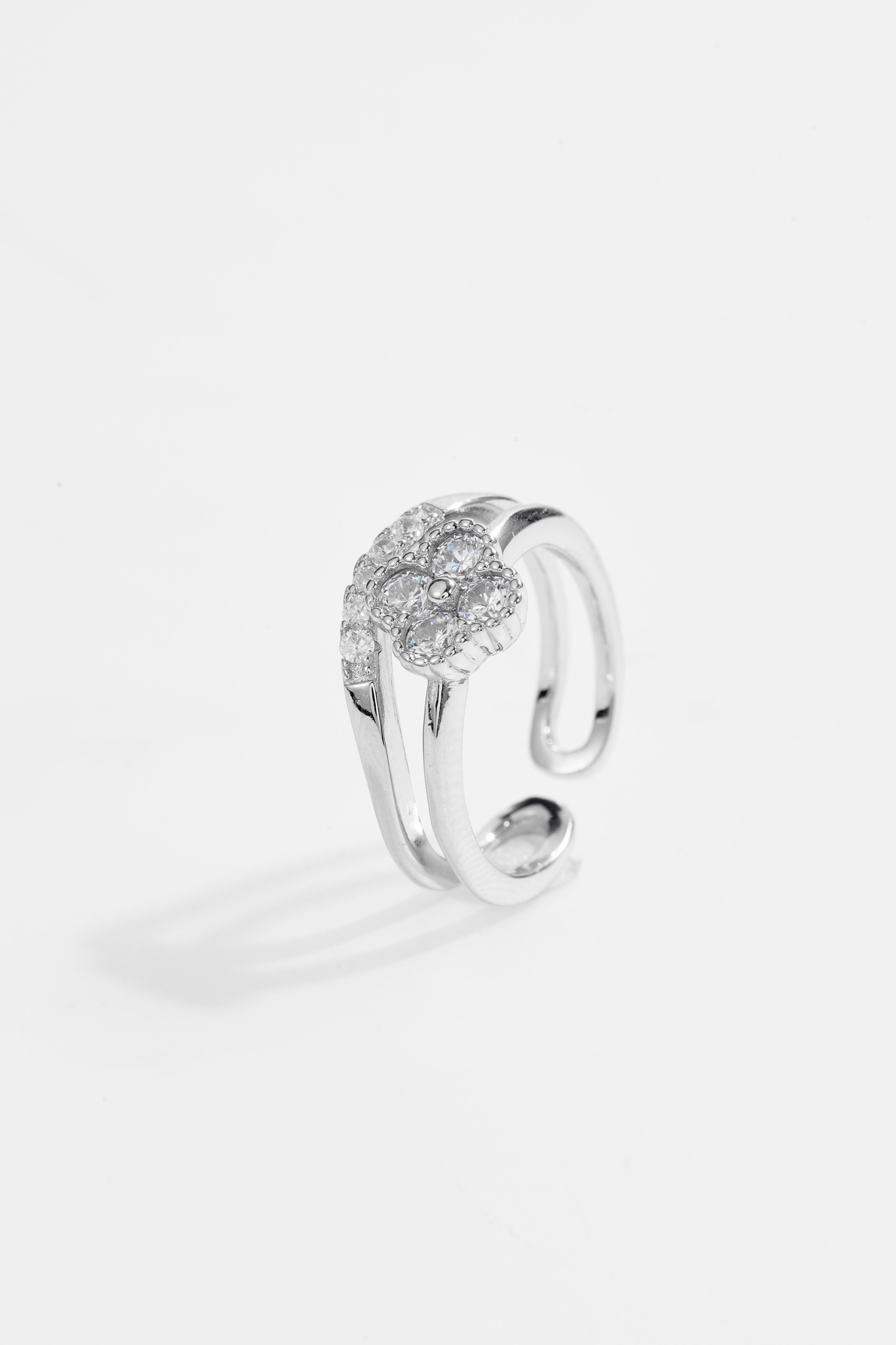 Double band Single clover Silver-Plated Ring for Women
