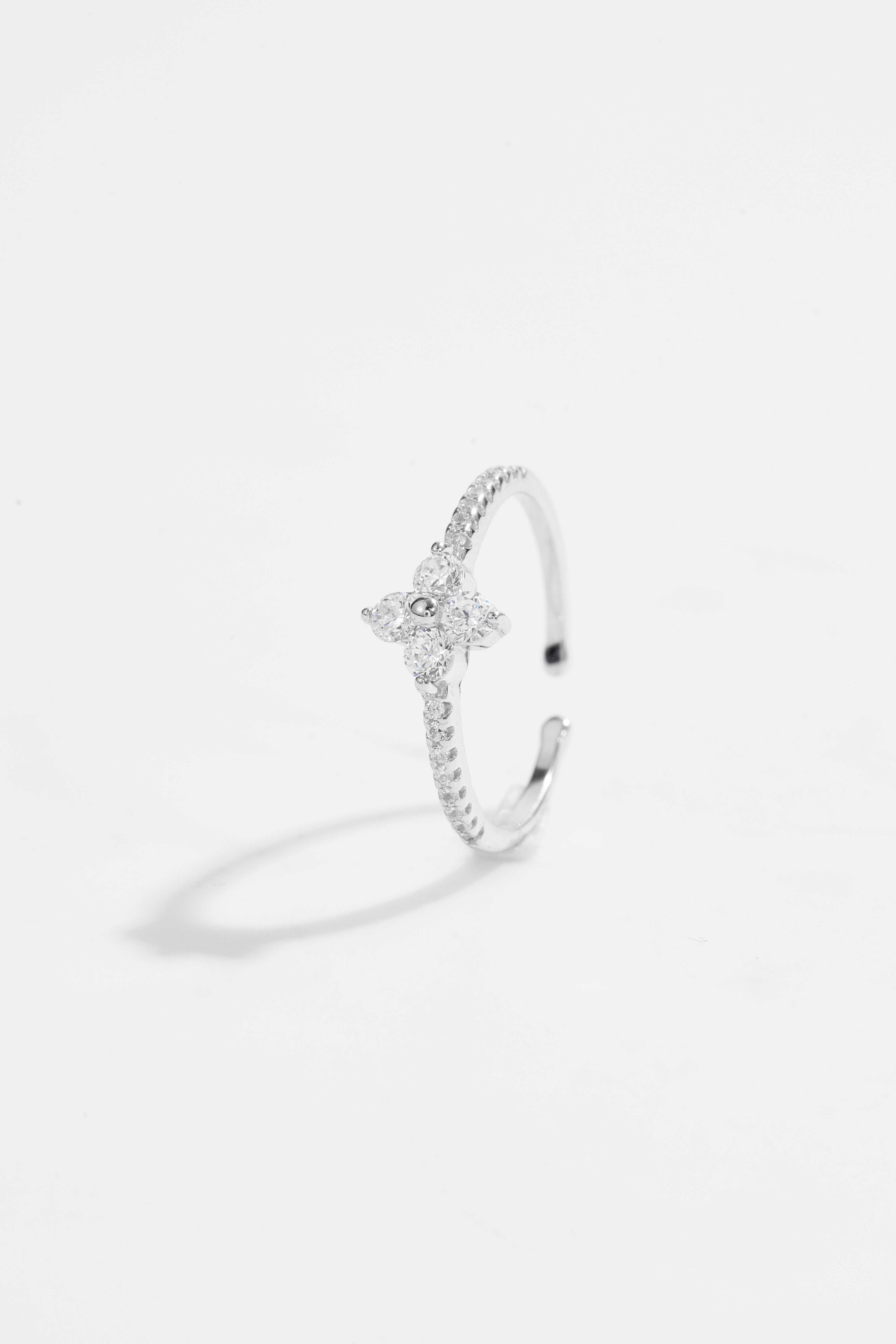 Silver-Plated Adjustable Flower Cluster Ring for Women