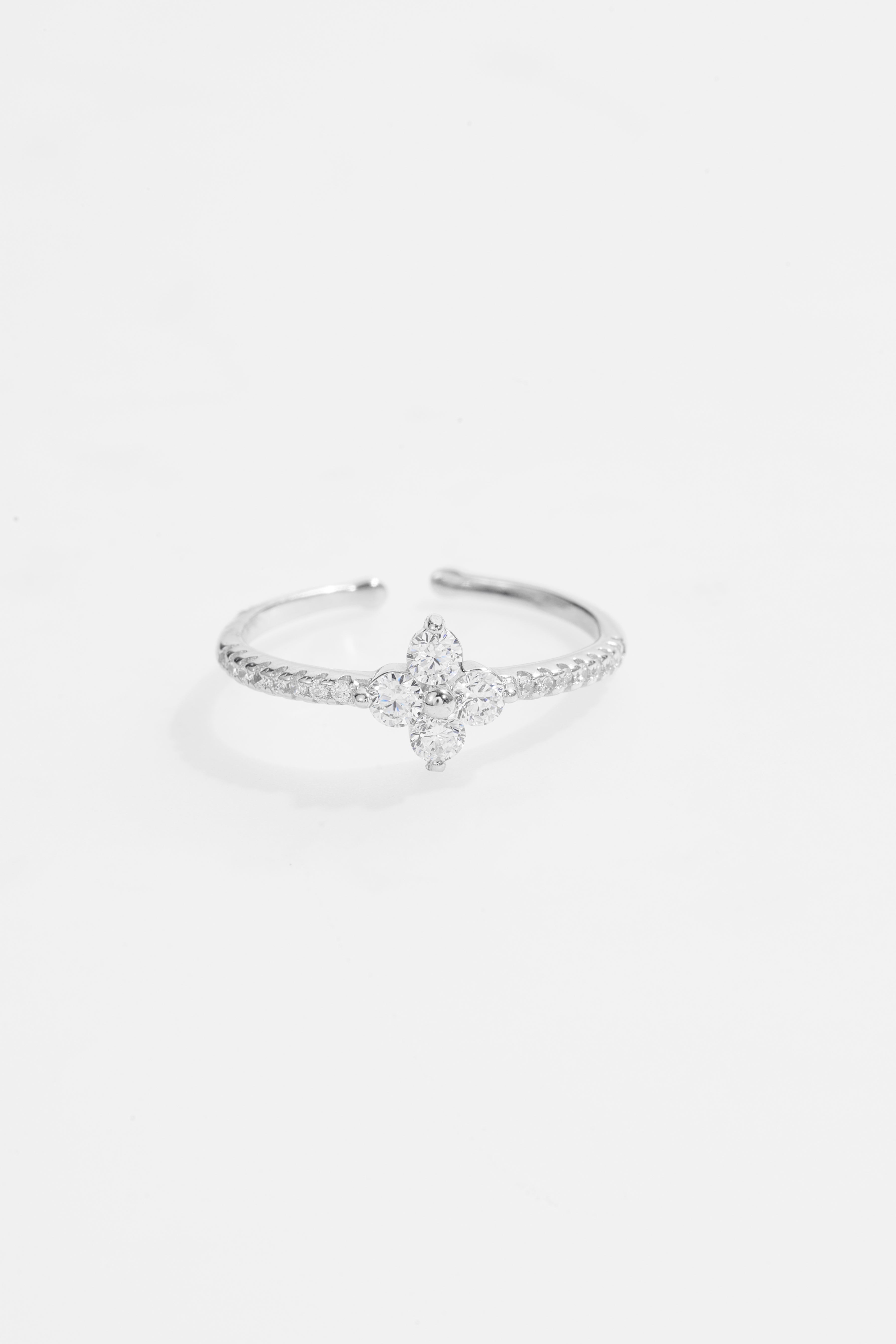 Silver-Plated Adjustable Flower Cluster Ring for Women