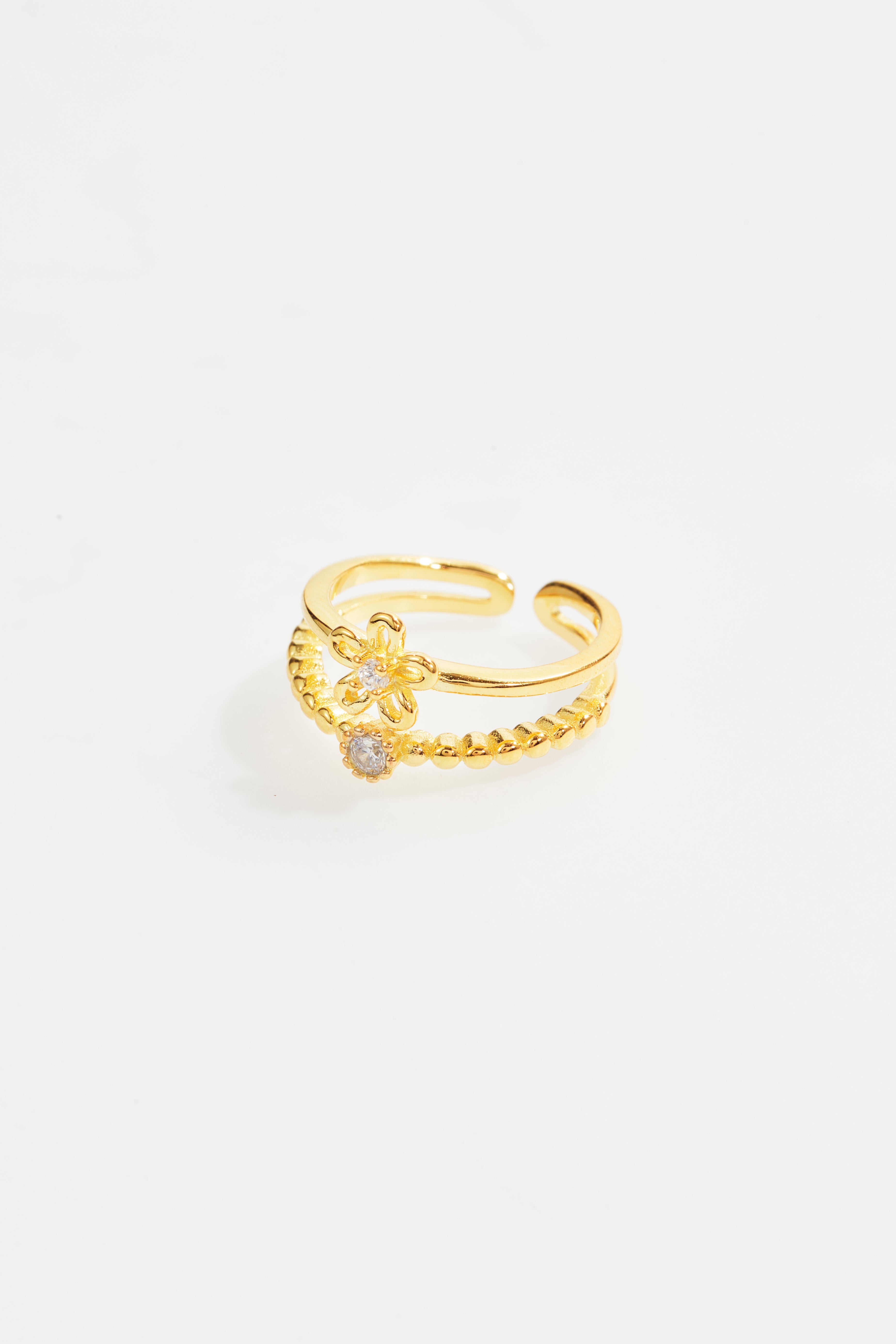 Gold-Plated Adjustable Flower CZ Ring