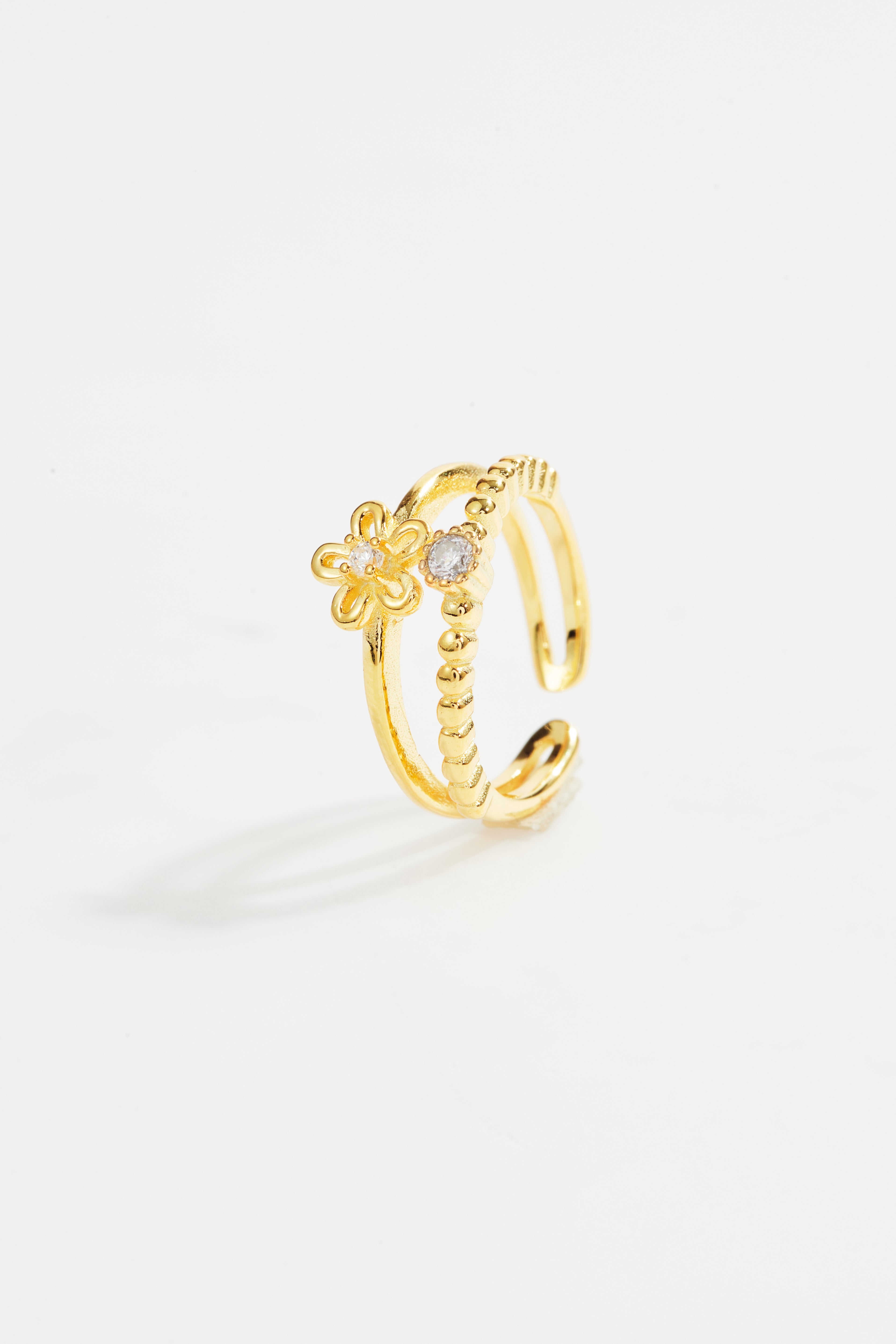 Gold-Plated Adjustable Flower CZ Ring