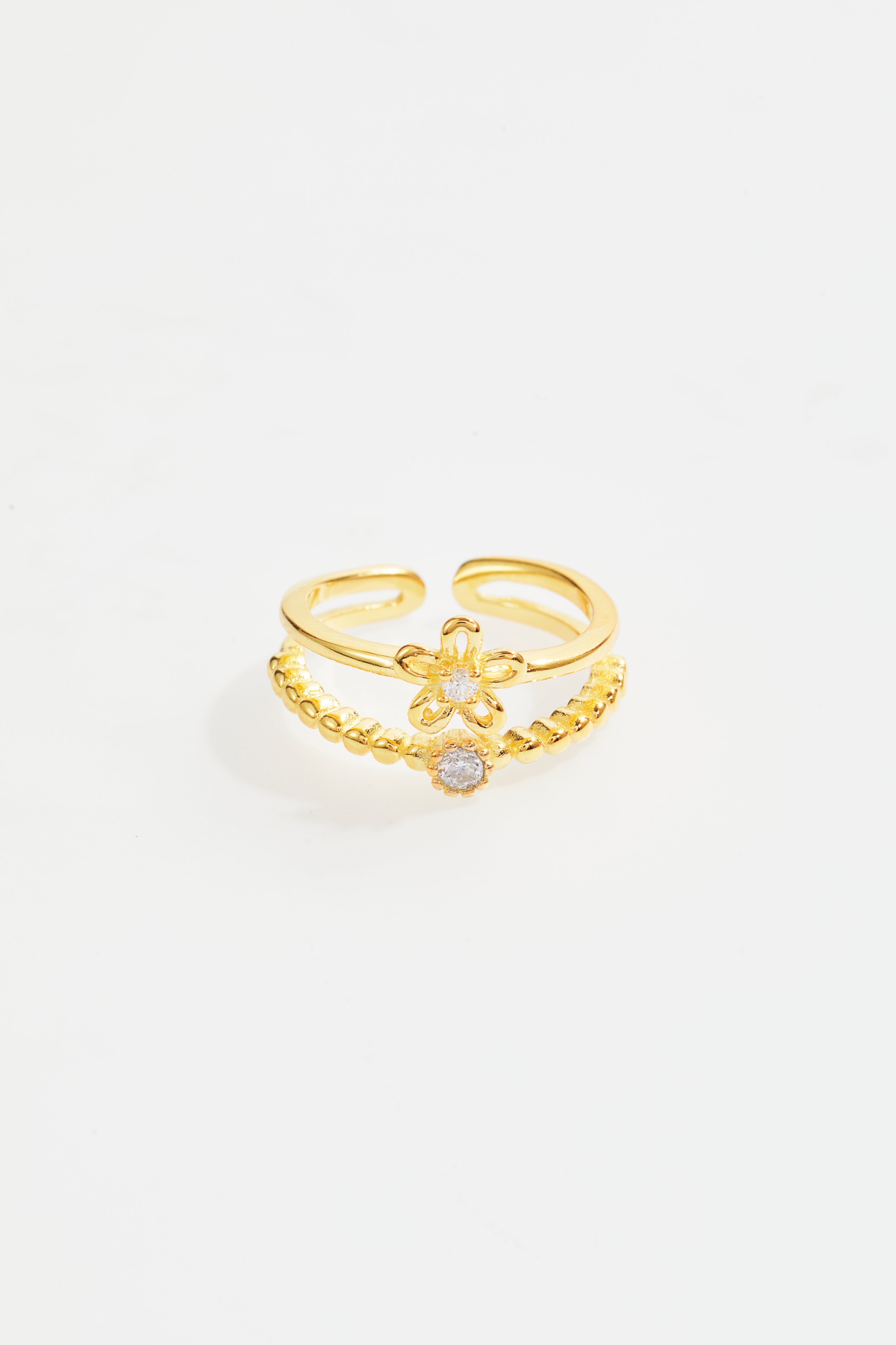 Gold-Plated Adjustable Flower CZ Ring